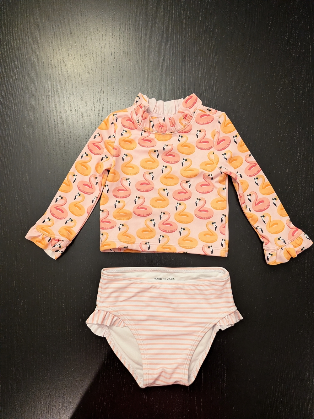 Janie and Jack Pink Flamingo Rash Guard Swim Set